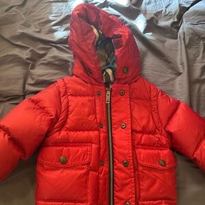 Like-New, barely worn Burberry Babies/Toddlers Red Puffer Jacket- Size 9M